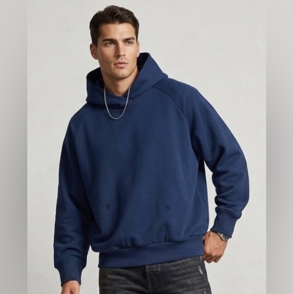 LeZe The Label Unisex Navy Blue Hooded Sweatshirt Pullover , Size Large